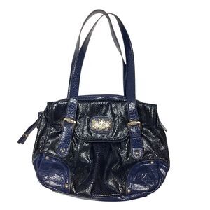 Kathy Van Zeeland Snake Charmer Shopper Blue Faux Leather Shoulder Bag Purse